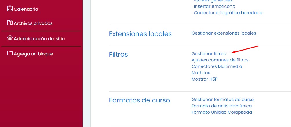 gestionar filtros en moodle