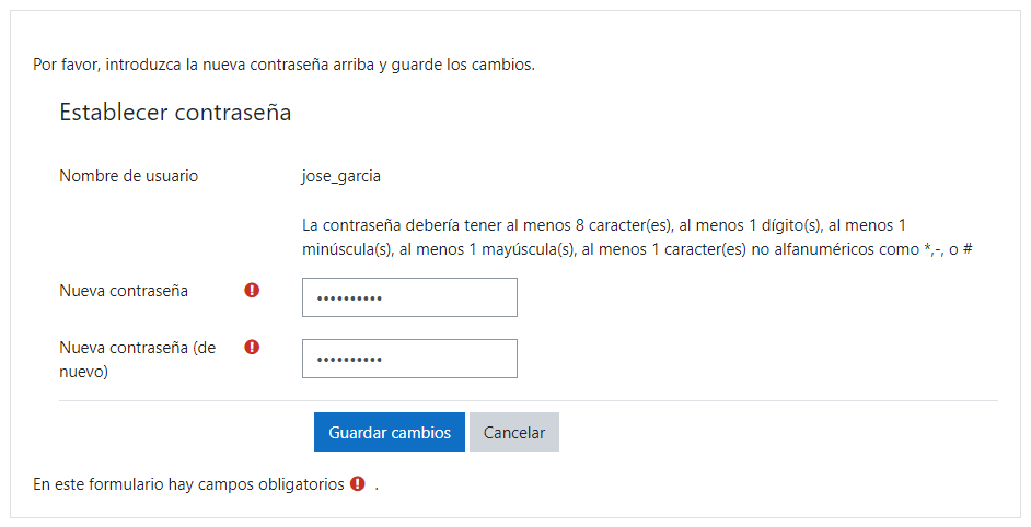 establecer nuevo datos